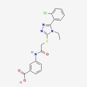 molecular formula C19H17ClN4O3S B3524485 3-[({[5-(2-chlorophenyl)-4-ethyl-4H-1,2,4-triazol-3-yl]thio}acetyl)amino]benzoic acid 