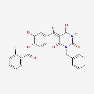 molecular formula C26H19FN2O6 B3524630 [4-[(Z)-(1-benzyl-2,4,6-trioxo-1,3-diazinan-5-ylidene)methyl]-2-methoxyphenyl] 2-fluorobenzoate 