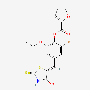 2-bromo-6-ethoxy-4-[(4-oxo-2-thioxo-1,3-thiazolidin-5-ylidene)methyl]phenyl 2-furoate