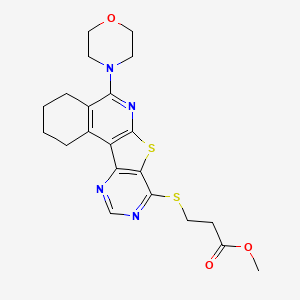 molecular formula C21H24N4O3S2 B3524771 methyl 3-[(8-morpholin-4-yl-11-thia-9,14,16-triazatetracyclo[8.7.0.02,7.012,17]heptadeca-1,7,9,12,14,16-hexaen-13-yl)sulfanyl]propanoate 