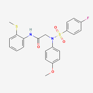 molecular formula C22H21FN2O4S2 B3524811 N~2~-[(4-fluorophenyl)sulfonyl]-N~2~-(4-methoxyphenyl)-N~1~-[2-(methylthio)phenyl]glycinamide 