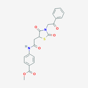 molecular formula C21H18N2O6S B352487 Methyl 4-(2-(2,4-dioxo-3-(2-oxo-2-phenylethyl)thiazolidin-5-yl)acetamido)benzoate CAS No. 871323-67-0
