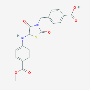 molecular formula C19H16N2O6S B352494 4-((5-((4-(Methoxycarbonyl)phenyl)amino)-2,4-dioxothiazolidin-3-yl)methyl)benzoic acid CAS No. 1009605-37-1