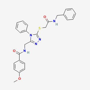 molecular formula C26H25N5O3S B3525178 N-[(5-{[2-(benzylamino)-2-oxoethyl]sulfanyl}-4-phenyl-4H-1,2,4-triazol-3-yl)methyl]-4-methoxybenzamide 