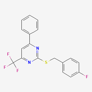 molecular formula C18H12F4N2S B3525351 2-[(4-fluorobenzyl)thio]-4-phenyl-6-(trifluoromethyl)pyrimidine 