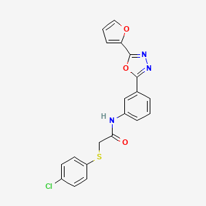 molecular formula C20H14ClN3O3S B3525595 2-[(4-chlorophenyl)thio]-N-{3-[5-(2-furyl)-1,3,4-oxadiazol-2-yl]phenyl}acetamide 