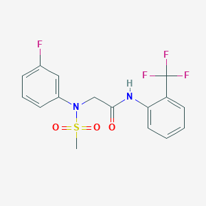 molecular formula C16H14F4N2O3S B3526030 N~2~-(3-fluorophenyl)-N~2~-(methylsulfonyl)-N-[2-(trifluoromethyl)phenyl]glycinamide 