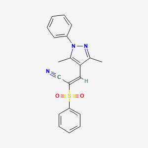 molecular formula C20H17N3O2S B3526226 3-(3,5-dimethyl-1-phenyl-1H-pyrazol-4-yl)-2-(phenylsulfonyl)acrylonitrile 