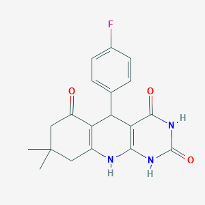 molecular formula C19H18FN3O3 B352653 5-(4-fluorophenyl)-8,8-dimethyl-5,8,9,10-tetrahydropyrimido[4,5-b]quinoline-2,4,6(1H,3H,7H)-trione CAS No. 327103-22-0