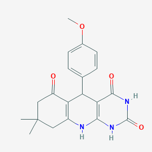 molecular formula C20H21N3O4 B352654 5-(4-methoxyphenyl)-8,8-dimethyl-5,8,9,10-tetrahydropyrimido[4,5-b]quinoline-2,4,6(1H,3H,7H)-trione CAS No. 22281-30-7