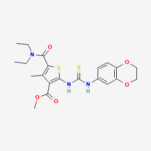 molecular formula C21H25N3O5S2 B3526582 methyl 5-[(diethylamino)carbonyl]-2-{[(2,3-dihydro-1,4-benzodioxin-6-ylamino)carbonothioyl]amino}-4-methyl-3-thiophenecarboxylate 