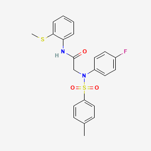 molecular formula C22H21FN2O3S2 B3526634 N~2~-(4-fluorophenyl)-N~2~-[(4-methylphenyl)sulfonyl]-N~1~-[2-(methylthio)phenyl]glycinamide 