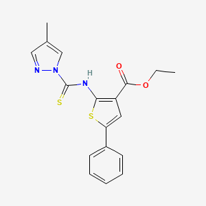 molecular formula C18H17N3O2S2 B3526727 ethyl 2-{[(4-methyl-1H-pyrazol-1-yl)carbonothioyl]amino}-5-phenyl-3-thiophenecarboxylate 