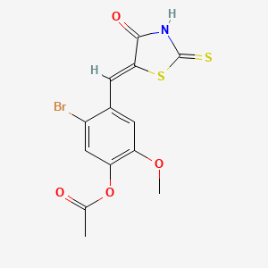 molecular formula C13H10BrNO4S2 B3526841 5-bromo-2-methoxy-4-[(4-oxo-2-thioxo-1,3-thiazolidin-5-ylidene)methyl]phenyl acetate 