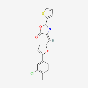 (4E)-4-[[5-(3-chloro-4-methylphenyl)furan-2-yl]methylidene]-2-thiophen-2-yl-1,3-oxazol-5-one