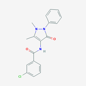 molecular formula C18H16ClN3O2 B352707 3-chloro-N-(1,5-dimethyl-3-oxo-2-phenyl-2,3-dihydro-1H-pyrazol-4-yl)benzamide CAS No. 331638-43-8