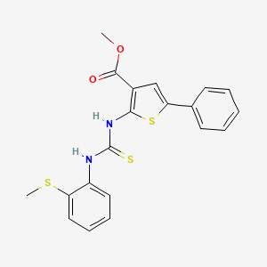 molecular formula C20H18N2O2S3 B3527297 methyl 2-[({[2-(methylthio)phenyl]amino}carbonothioyl)amino]-5-phenyl-3-thiophenecarboxylate 