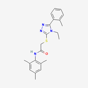 molecular formula C22H26N4OS B3527339 2-{[4-ethyl-5-(2-methylphenyl)-4H-1,2,4-triazol-3-yl]thio}-N-mesitylacetamide 