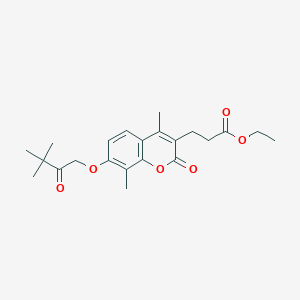 molecular formula C22H28O6 B3527485 ethyl 3-[7-(3,3-dimethyl-2-oxobutoxy)-4,8-dimethyl-2-oxo-2H-chromen-3-yl]propanoate 