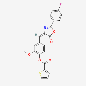 molecular formula C22H14FNO5S B3527543 4-{[2-(4-fluorophenyl)-5-oxo-1,3-oxazol-4(5H)-ylidene]methyl}-2-methoxyphenyl 2-thiophenecarboxylate 