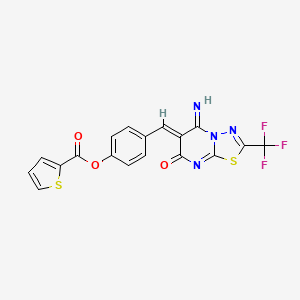 molecular formula C18H9F3N4O3S2 B3527558 4-{[5-imino-7-oxo-2-(trifluoromethyl)-5H-[1,3,4]thiadiazolo[3,2-a]pyrimidin-6(7H)-ylidene]methyl}phenyl 2-thiophenecarboxylate 