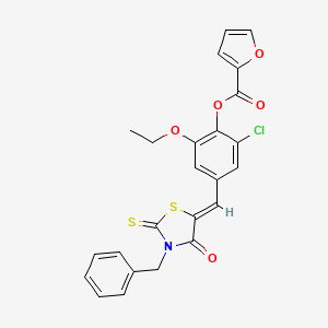 molecular formula C24H18ClNO5S2 B3527564 4-[(3-benzyl-4-oxo-2-thioxo-1,3-thiazolidin-5-ylidene)methyl]-2-chloro-6-ethoxyphenyl 2-furoate 