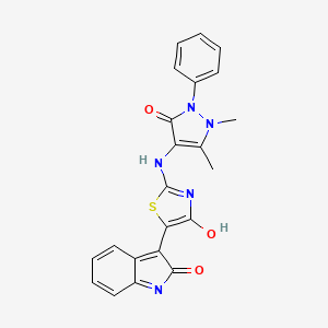 molecular formula C22H17N5O3S B3527642 3-[2-[(1,5-dimethyl-3-oxo-2-phenyl-2,3-dihydro-1H-pyrazol-4-yl)amino]-4-oxo-1,3-thiazol-5(4H)-ylidene]-1,3-dihydro-2H-indol-2-one 