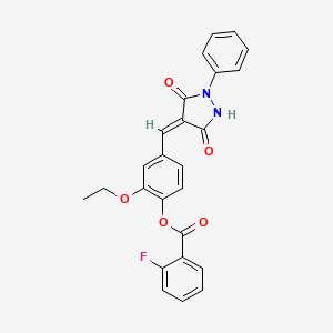 4-[(3,5-dioxo-1-phenyl-4-pyrazolidinylidene)methyl]-2-ethoxyphenyl 2-fluorobenzoate