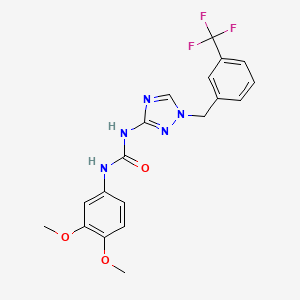 molecular formula C19H18F3N5O3 B3527938 N-(3,4-dimethoxyphenyl)-N'-{1-[3-(trifluoromethyl)benzyl]-1H-1,2,4-triazol-3-yl}urea 