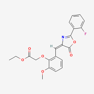 ethyl 2-[2-[(E)-[2-(2-fluorophenyl)-5-oxo-1,3-oxazol-4-ylidene]methyl]-6-methoxyphenoxy]acetate