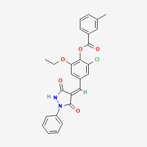 molecular formula C26H21ClN2O5 B3528059 2-chloro-4-[(3,5-dioxo-1-phenyl-4-pyrazolidinylidene)methyl]-6-ethoxyphenyl 3-methylbenzoate 