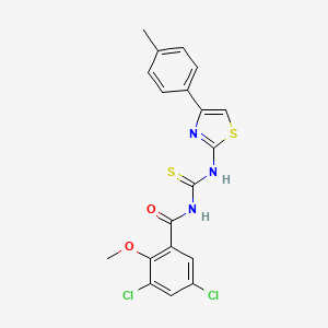 molecular formula C19H15Cl2N3O2S2 B3528556 3,5-dichloro-2-methoxy-N-({[4-(4-methylphenyl)-1,3-thiazol-2-yl]amino}carbonothioyl)benzamide 