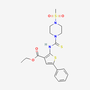 molecular formula C19H23N3O4S3 B3528667 ethyl 2-({[4-(methylsulfonyl)-1-piperazinyl]carbonothioyl}amino)-5-phenyl-3-thiophenecarboxylate 