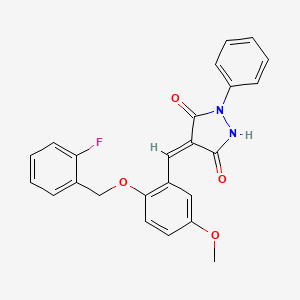 molecular formula C24H19FN2O4 B3528882 4-{2-[(2-fluorobenzyl)oxy]-5-methoxybenzylidene}-1-phenyl-3,5-pyrazolidinedione 