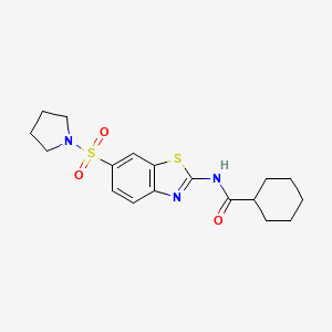 molecular formula C18H23N3O3S2 B3528986 N-[6-(1-pyrrolidinylsulfonyl)-1,3-benzothiazol-2-yl]cyclohexanecarboxamide 