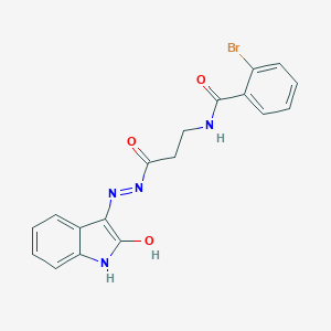 molecular formula C18H15BrN4O3 B352906 (E)-2-bromo-N-(3-oxo-3-(2-(2-oxoindolin-3-ylidene)hydrazinyl)propyl)benzamide CAS No. 402952-94-7