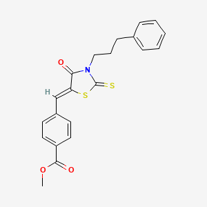 molecular formula C21H19NO3S2 B3529216 methyl 4-{[4-oxo-3-(3-phenylpropyl)-2-thioxo-1,3-thiazolidin-5-ylidene]methyl}benzoate 
