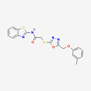 molecular formula C19H16N4O3S2 B3529320 N-1,3-benzothiazol-2-yl-2-({5-[(3-methylphenoxy)methyl]-1,3,4-oxadiazol-2-yl}thio)acetamide 