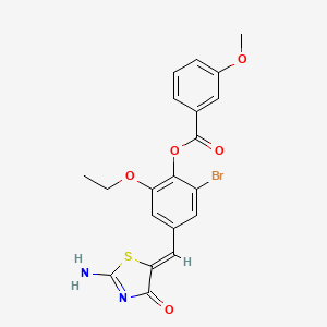 2-bromo-6-ethoxy-4-[(2-imino-4-oxo-1,3-thiazolidin-5-ylidene)methyl]phenyl 3-methoxybenzoate