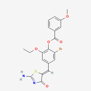 molecular formula C20H17BrN2O5S B3529356 2-bromo-6-ethoxy-4-[(2-imino-4-oxo-1,3-thiazolidin-5-ylidene)methyl]phenyl 3-methoxybenzoate 