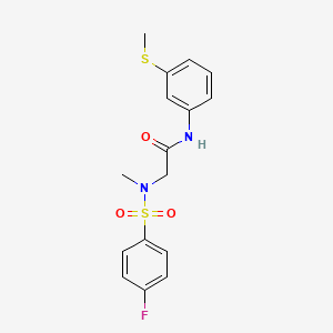 molecular formula C16H17FN2O3S2 B3529392 N~2~-[(4-fluorophenyl)sulfonyl]-N~2~-methyl-N~1~-[3-(methylthio)phenyl]glycinamide 