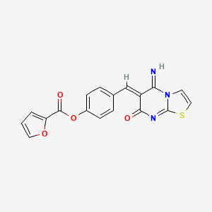 molecular formula C18H11N3O4S B3529410 4-[(5-imino-7-oxo-5H-[1,3]thiazolo[3,2-a]pyrimidin-6(7H)-ylidene)methyl]phenyl 2-furoate 