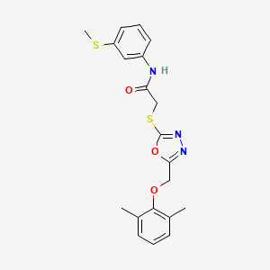 molecular formula C20H21N3O3S2 B3529487 2-({5-[(2,6-dimethylphenoxy)methyl]-1,3,4-oxadiazol-2-yl}thio)-N-[3-(methylthio)phenyl]acetamide 