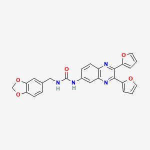 molecular formula C25H18N4O5 B3529647 N-(1,3-benzodioxol-5-ylmethyl)-N'-(2,3-di-2-furyl-6-quinoxalinyl)urea 