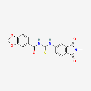 molecular formula C18H13N3O5S B3529655 N-{[(2-methyl-1,3-dioxo-2,3-dihydro-1H-isoindol-5-yl)amino]carbonothioyl}-1,3-benzodioxole-5-carboxamide 