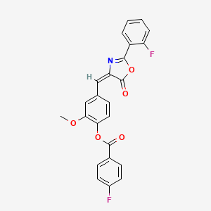 molecular formula C24H15F2NO5 B3529757 4-{[2-(2-fluorophenyl)-5-oxo-1,3-oxazol-4(5H)-ylidene]methyl}-2-methoxyphenyl 4-fluorobenzoate 