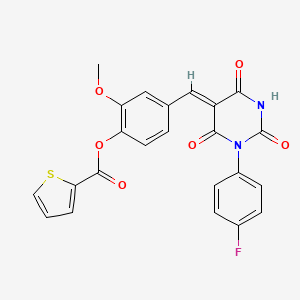 molecular formula C23H15FN2O6S B3529758 4-{[1-(4-fluorophenyl)-2,4,6-trioxotetrahydro-5(2H)-pyrimidinylidene]methyl}-2-methoxyphenyl 2-thiophenecarboxylate 