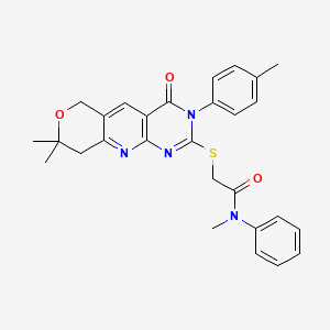 molecular formula C28H28N4O3S B3529861 2-{[8,8-dimethyl-3-(4-methylphenyl)-4-oxo-3,6,8,9-tetrahydro-4H-pyrano[3',4':5,6]pyrido[2,3-d]pyrimidin-2-yl]thio}-N-methyl-N-phenylacetamide 