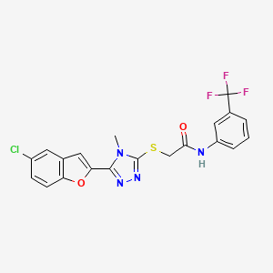 molecular formula C20H14ClF3N4O2S B3530100 2-{[5-(5-chloro-1-benzofuran-2-yl)-4-methyl-4H-1,2,4-triazol-3-yl]thio}-N-[3-(trifluoromethyl)phenyl]acetamide 