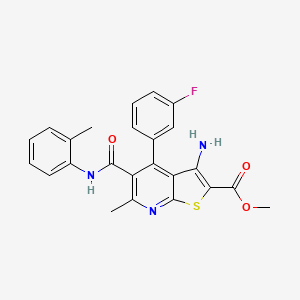 molecular formula C24H20FN3O3S B3530197 methyl 3-amino-4-(3-fluorophenyl)-6-methyl-5-{[(2-methylphenyl)amino]carbonyl}thieno[2,3-b]pyridine-2-carboxylate 